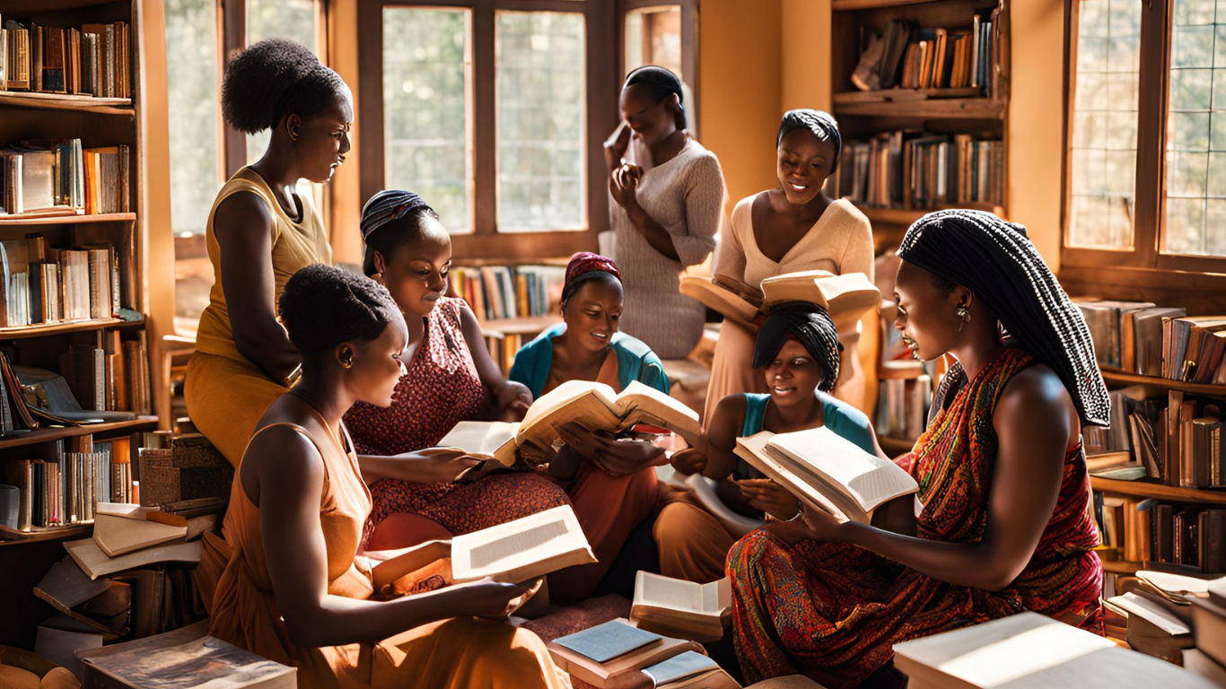 Une image d'IA : des femmes africaines dans une Bibliothèque